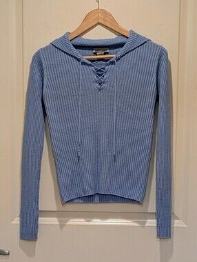 EUC Request S Vintage Y2K Baby Blue Knit Lace Up Sailor Collar Sweater